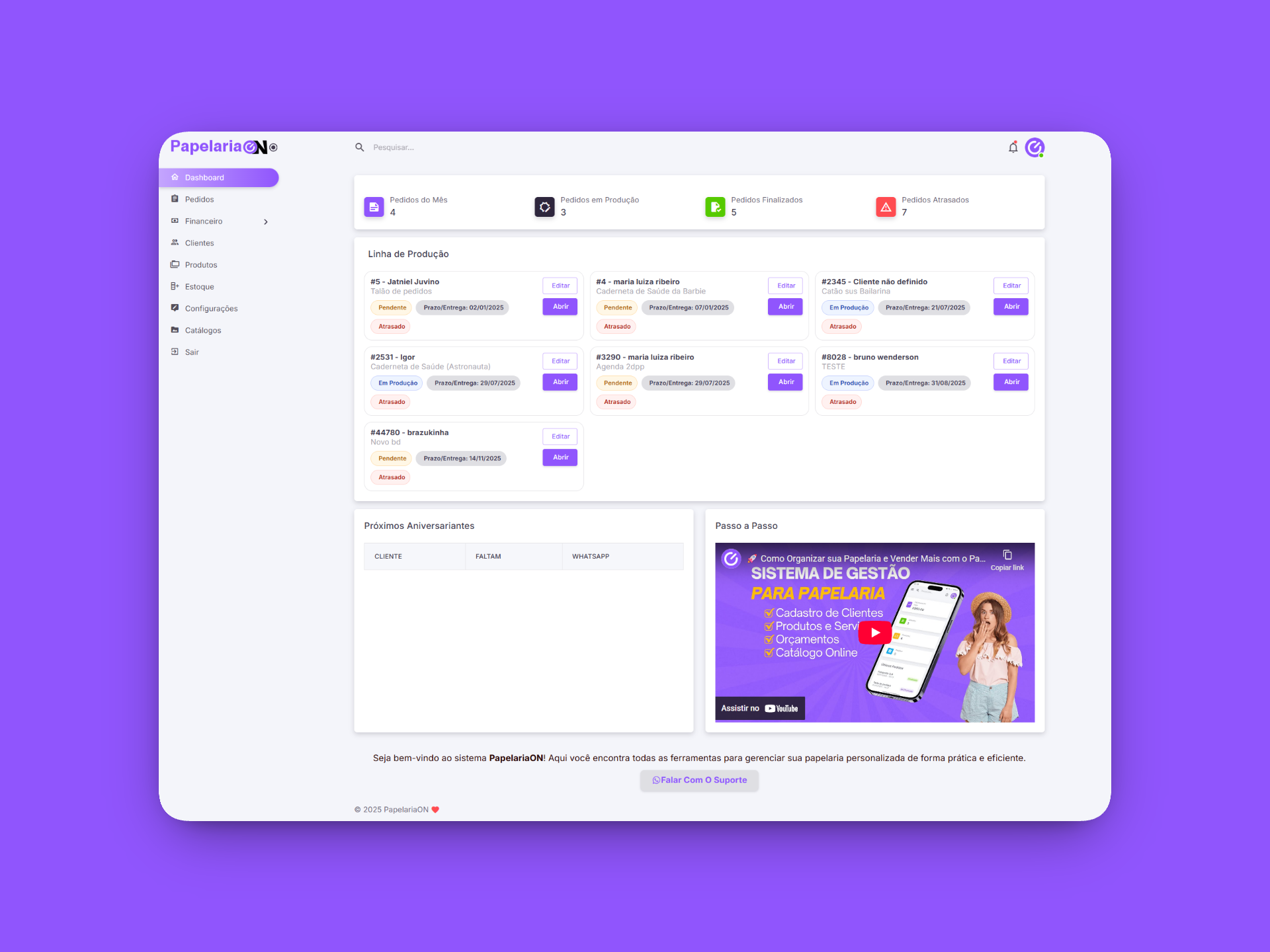 Dashboard do PapelariaON